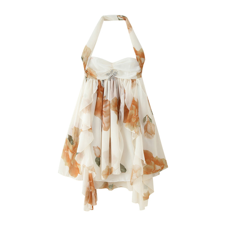 Evening dress for women with floating ruffle design and backless Lune London