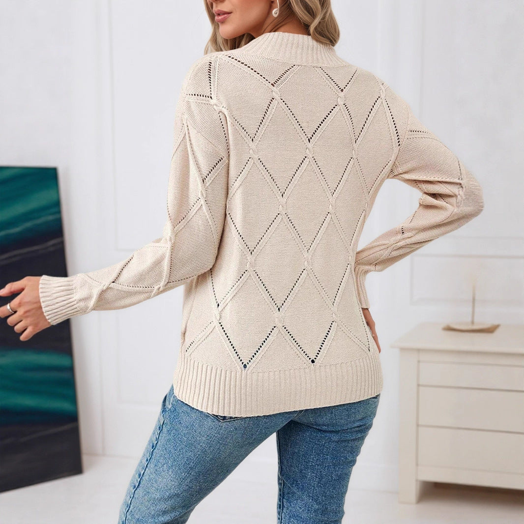Ladies Fine Knit Sweater with Openwork Geometric Pattern Lune London