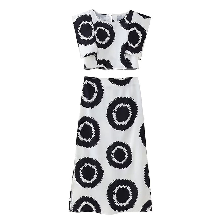 Women's maxi skirt with a modern graphic pattern and a side slit Lune London