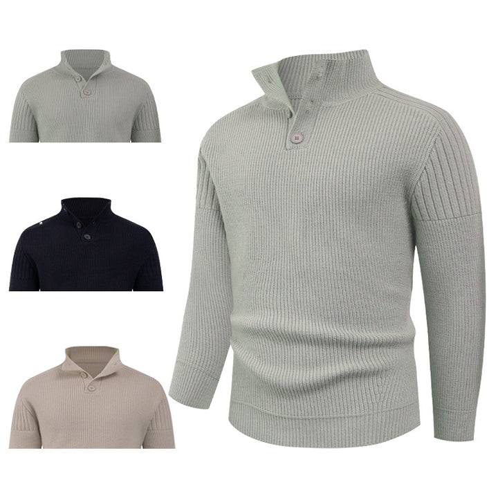 Knit sweater for men with high collar and button details Lune London