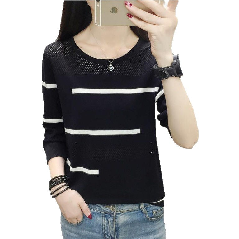 Pull fin tricoté décontracté pour femmes avec un motif rayé tendance Chic & Stil