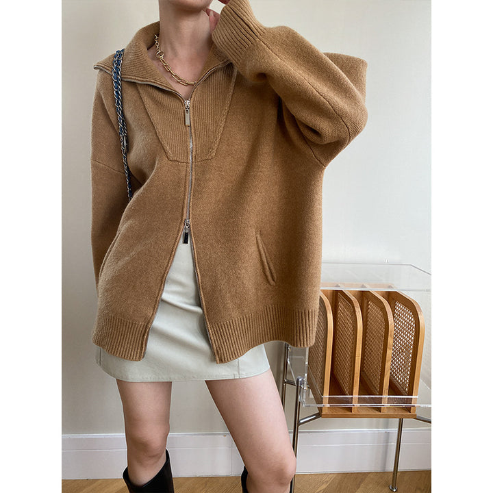 Women's Cozy Cardigan with High Collar and Zipper Chic & Stil