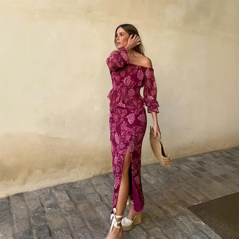 Maxi skirt for women with a floral design and elegant slit details Lune London