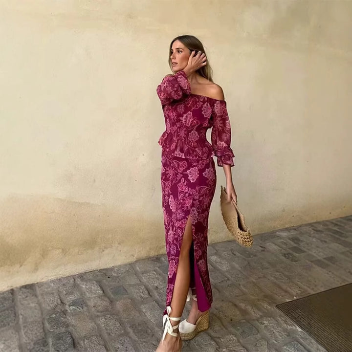 Maxi skirt for women with a floral design and elegant slit details Lune London