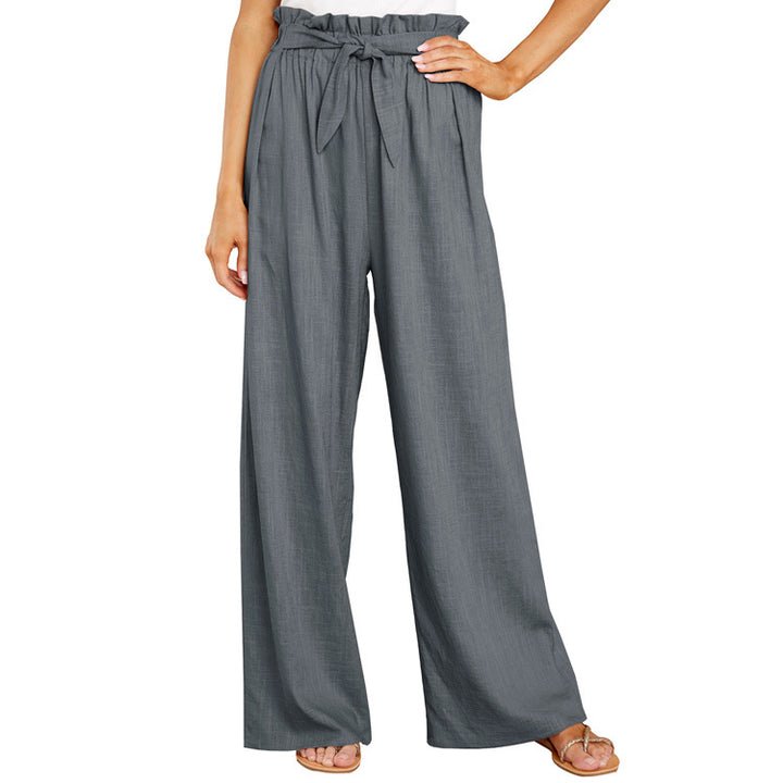 Loose summer pants for women with elastic waist and tie belt Lune London