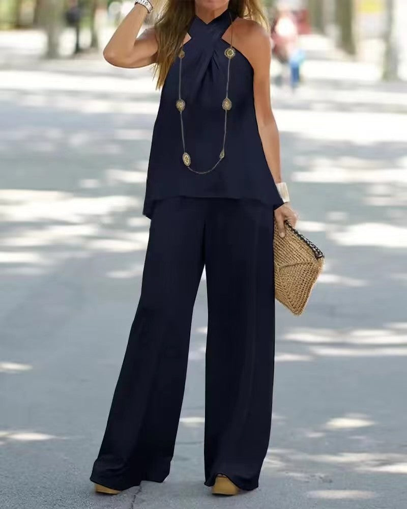 Ladies Elegant set with fluid top and wide leg pants Lune London