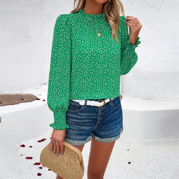 Women's shirt with floral appliqués and elegant ruffles Lune London