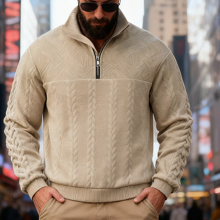 Fleece pullover for men with half-zip and textured pattern Lune London