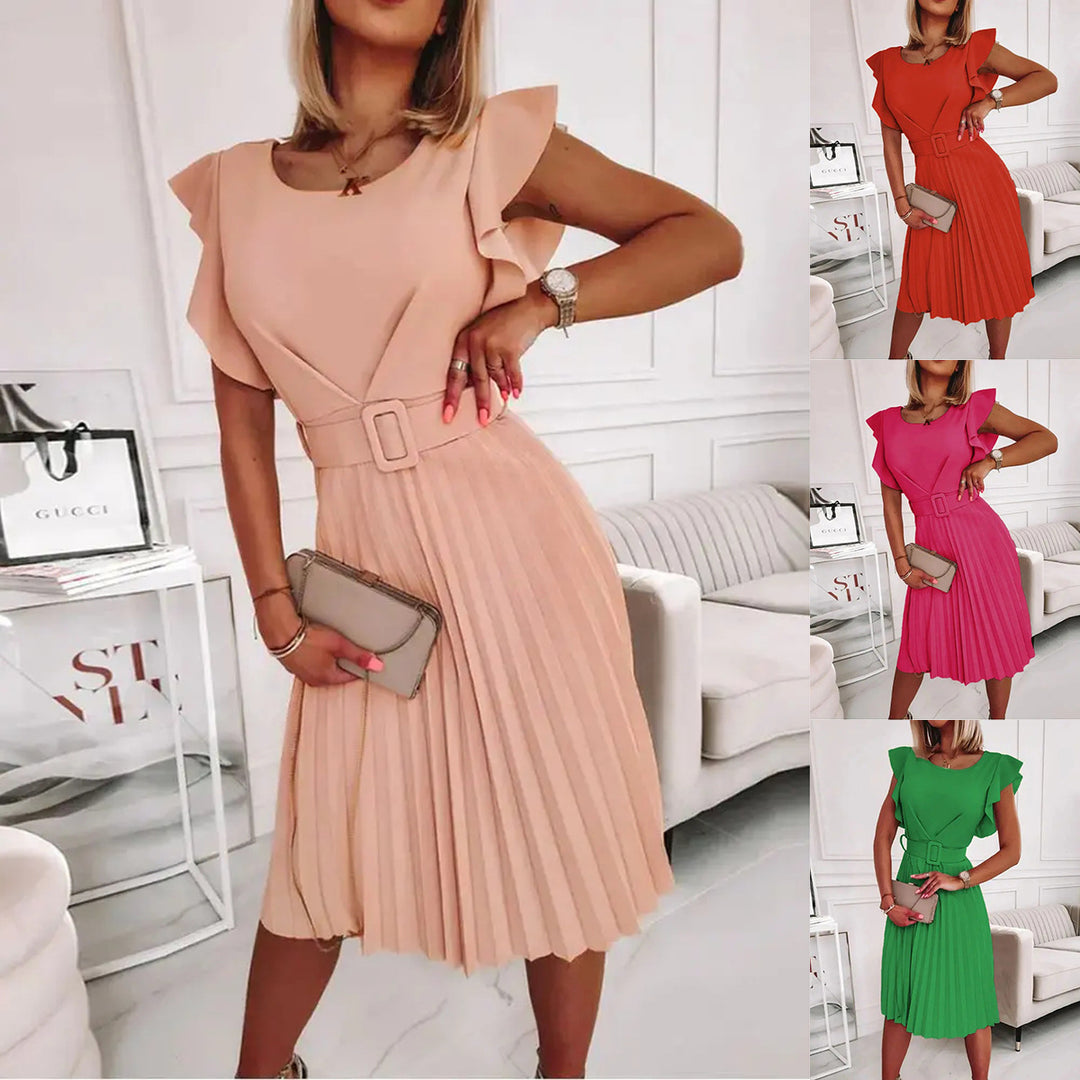 Pleated women's skirt with belt midi dress Lune London