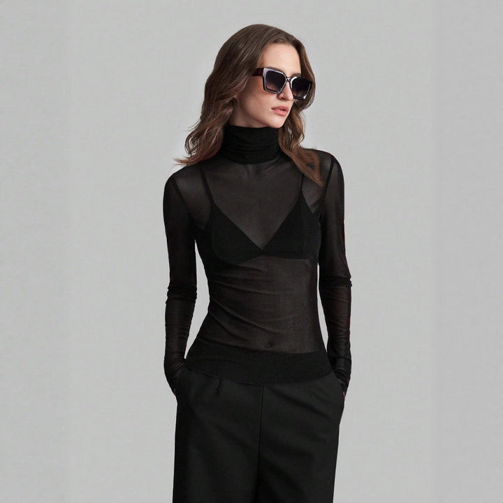 Women's Transparent Turtleneck Blouse with Shaping Cut Lune London