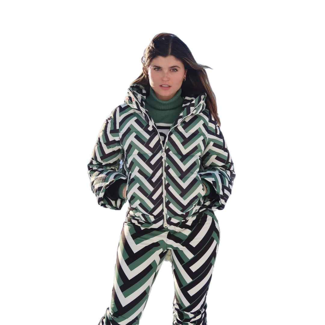 Veste matelassée de mode pour femmes avec capuche et motif géométrique frappant Chic & Stil
