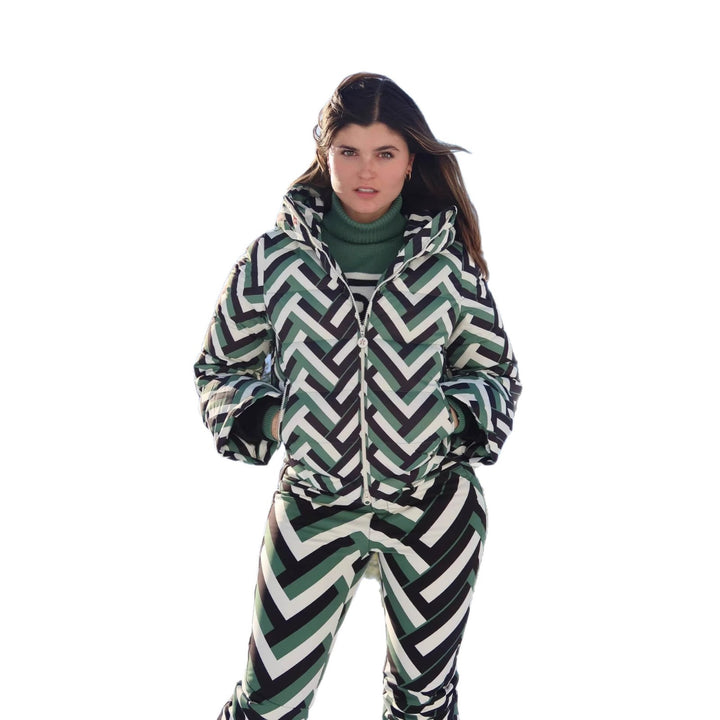Veste matelassée de mode pour femmes avec capuche et motif géométrique frappant Chic & Stil