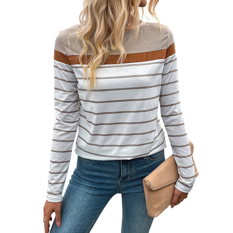 Striped long sleeve T-shirt for women with an attractive round neck Lune London