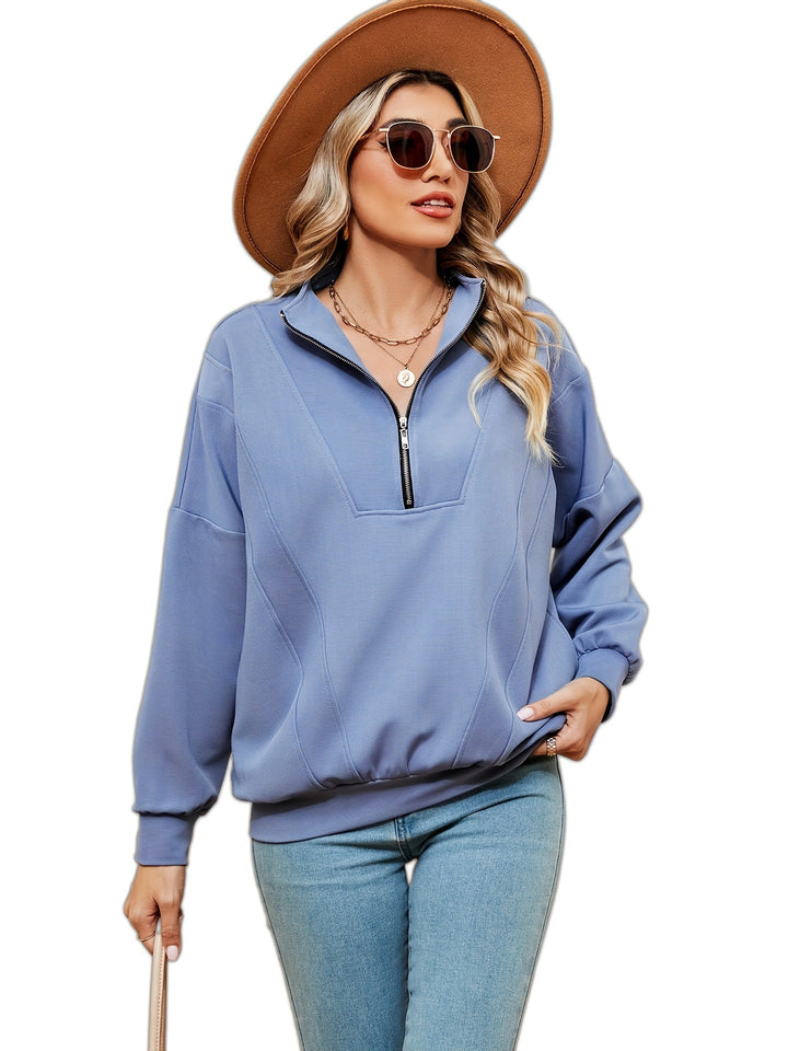 Women’s sweatshirt with half-zip and decorative seams Lune London