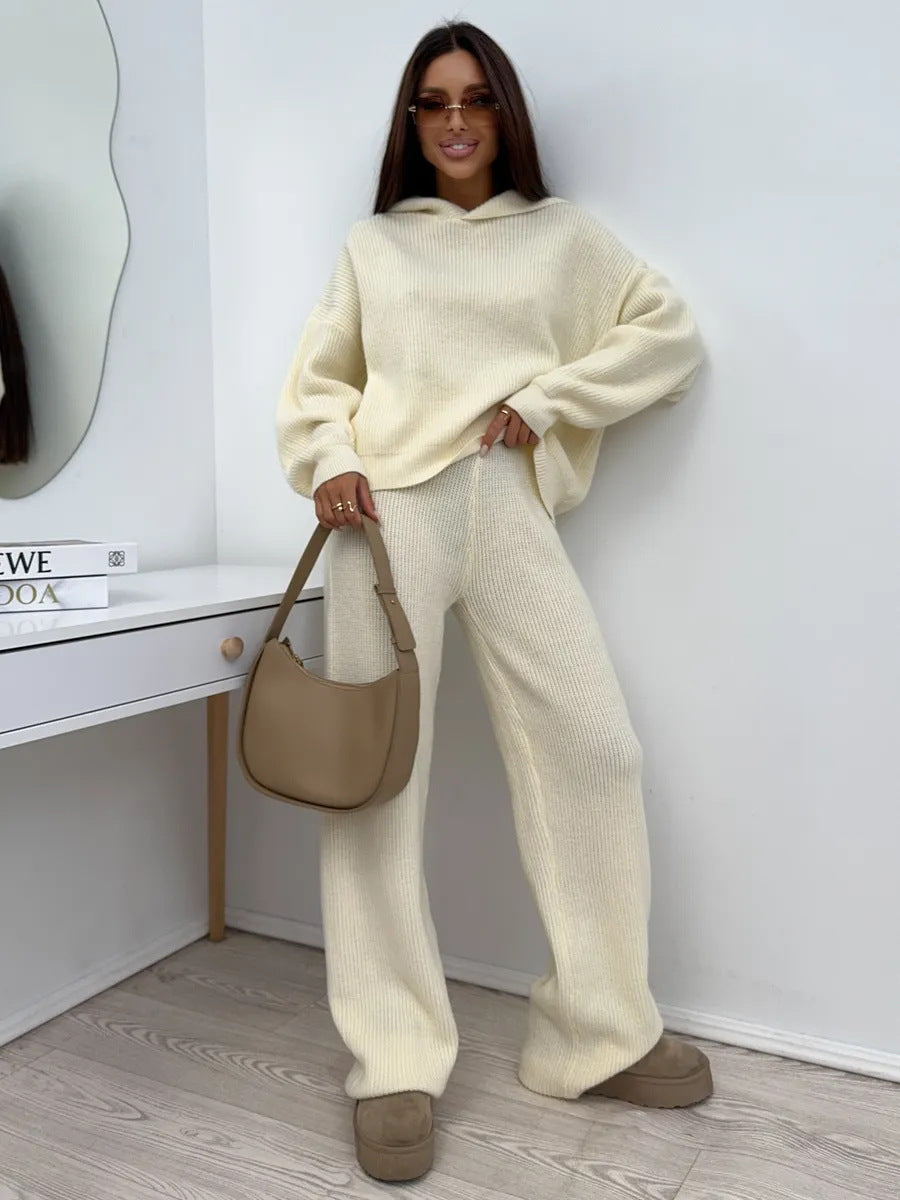 Women's Cozy Knit Loungewear Set with Loose Fit and Chic Hood