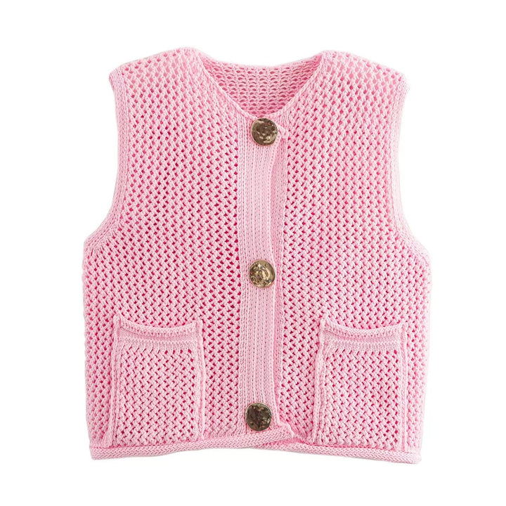 Lune London Women's Knit Vest with Buttons and Pockets