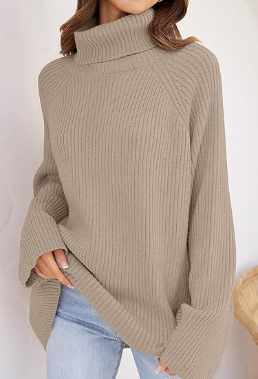 Ladies fine knit cashmere sweater with high collar and loose fit Lune London