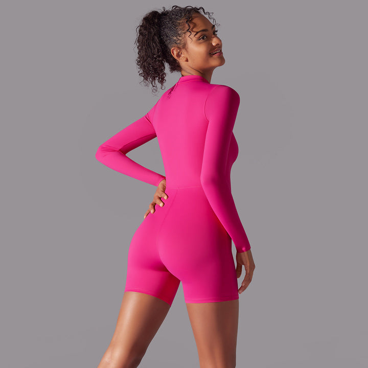 Women's Ribbed Beach Suit with Round Neckline and Zipper Lune London