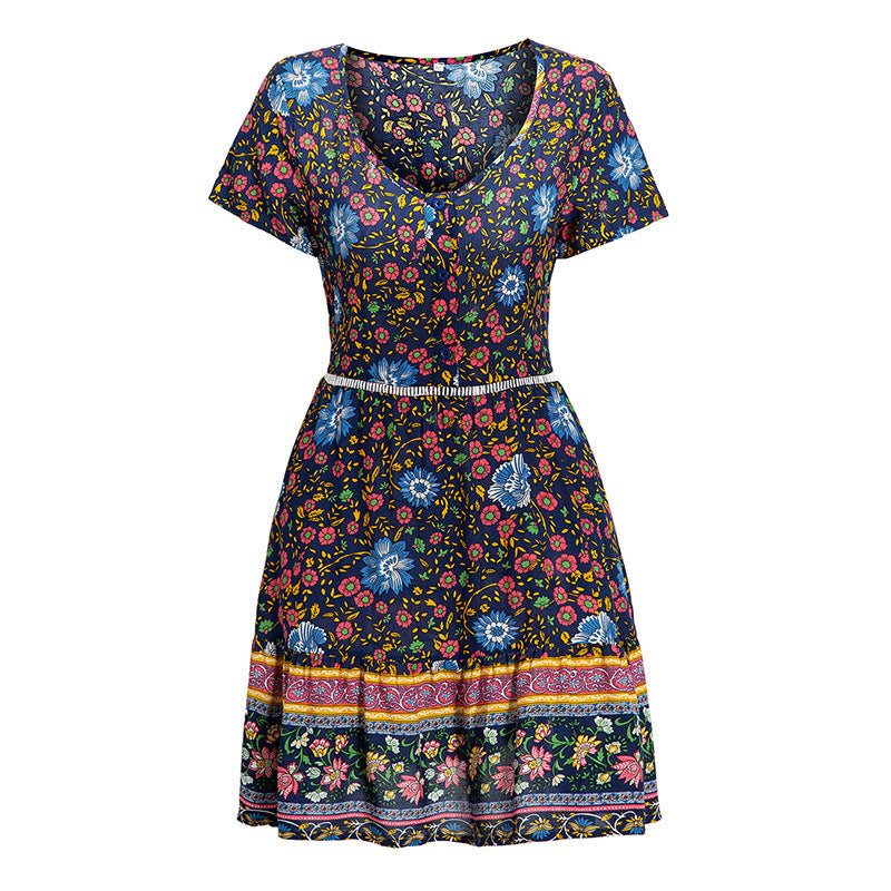 Elegant summer dress for women with floral design and belt waist Lune London