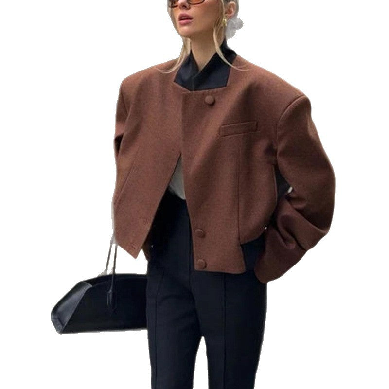 Lune London elegant cropped women's jacket with button details
