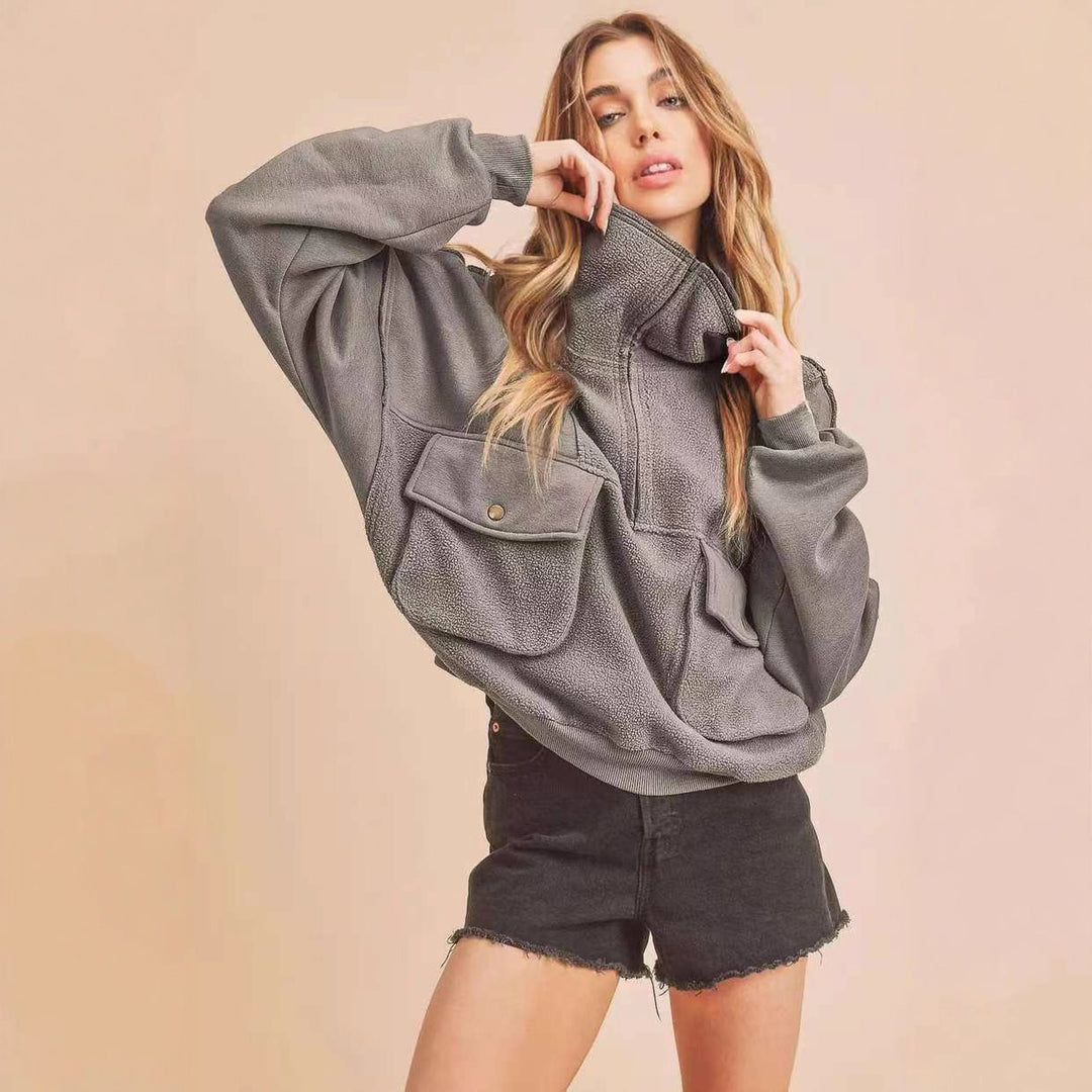 Ladies Sporty Fleece Pullover with Zip and Pocket Lune London
