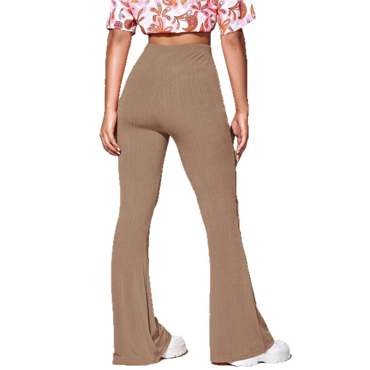 High-waisted ribbed knit leggings for women with flared leg Lune London