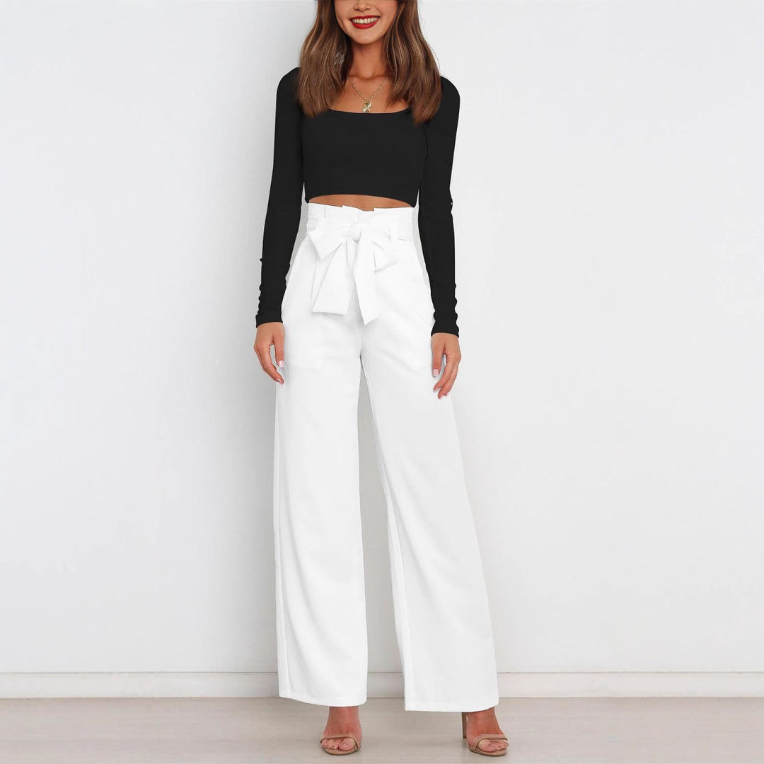 Ladies Elegant Loose Fabric Trousers with Waist Belt Lune London