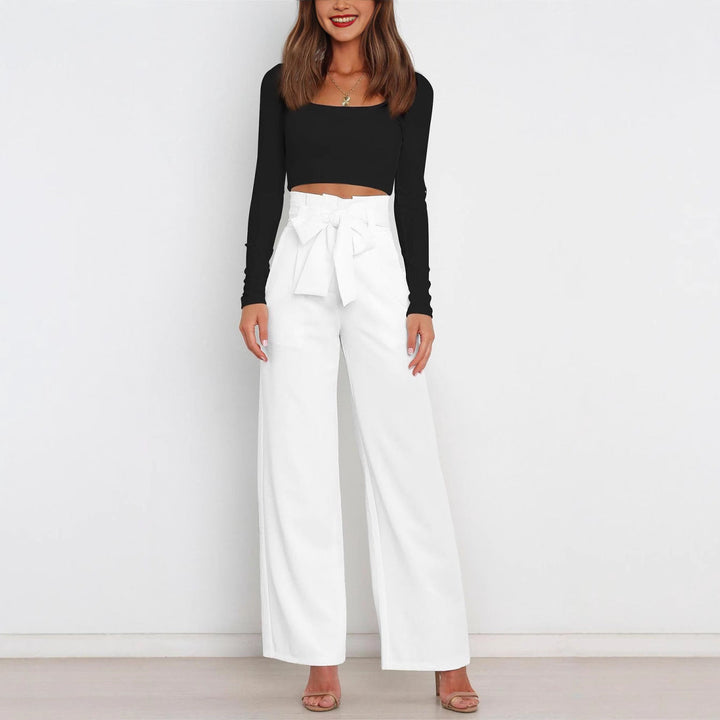 Ladies Elegant Loose Fabric Trousers with Waist Belt Lune London