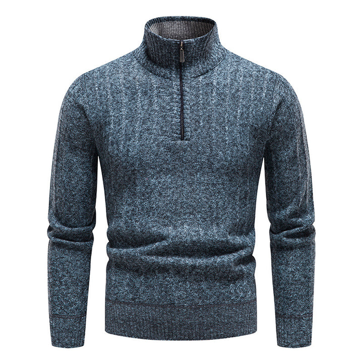 Elegant knitted sweater for men with high collar and short zip Lune London