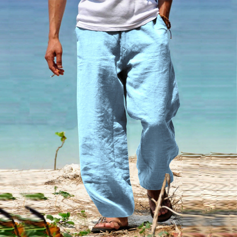 Men's Airy Linen Pants with Elastic Waistband and Practical Side Pockets Lune London