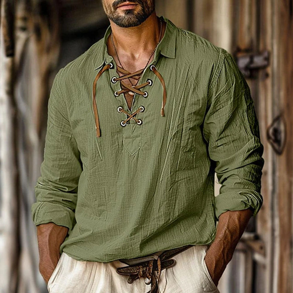 Men's Casual Long-Sleeve Shirt with Elegant Lacing Lune London