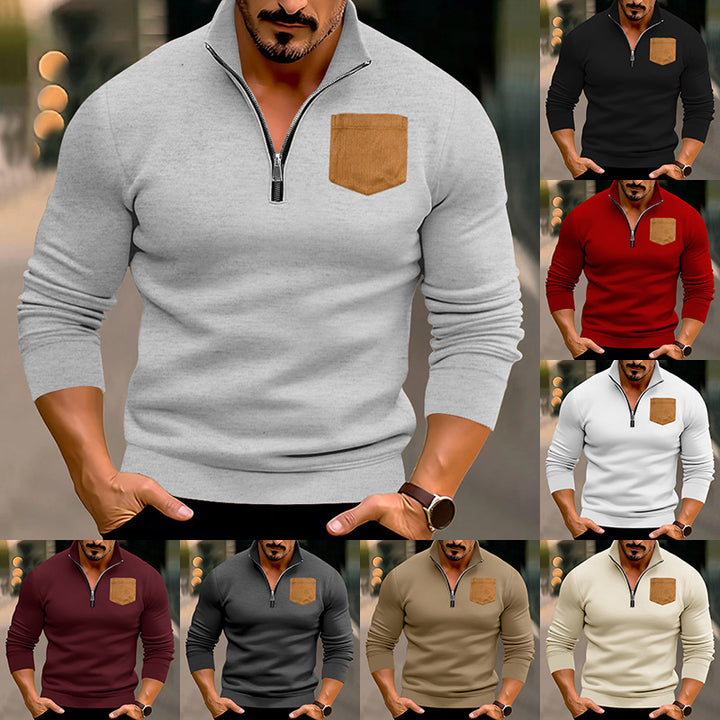 Modern pullover for men with half-zip and contrasting chest pocket Lune London