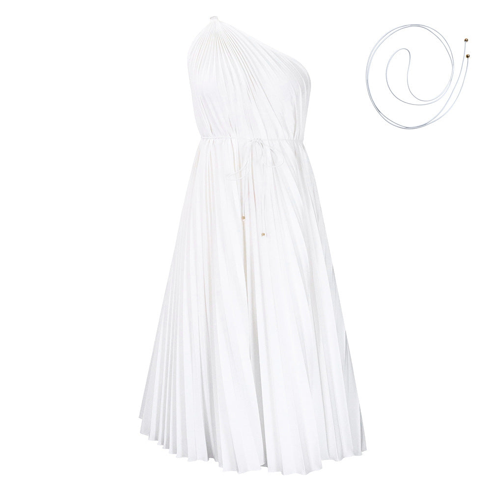 Pleated strapless dress for women with elegant cord Lune London