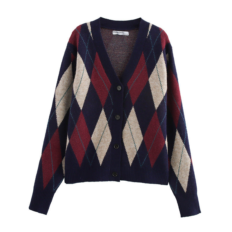 Women's knit sweater jacket with classic checked patterns Lune London