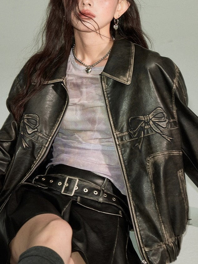 Lune London | Bow Zipper Leather Jacket