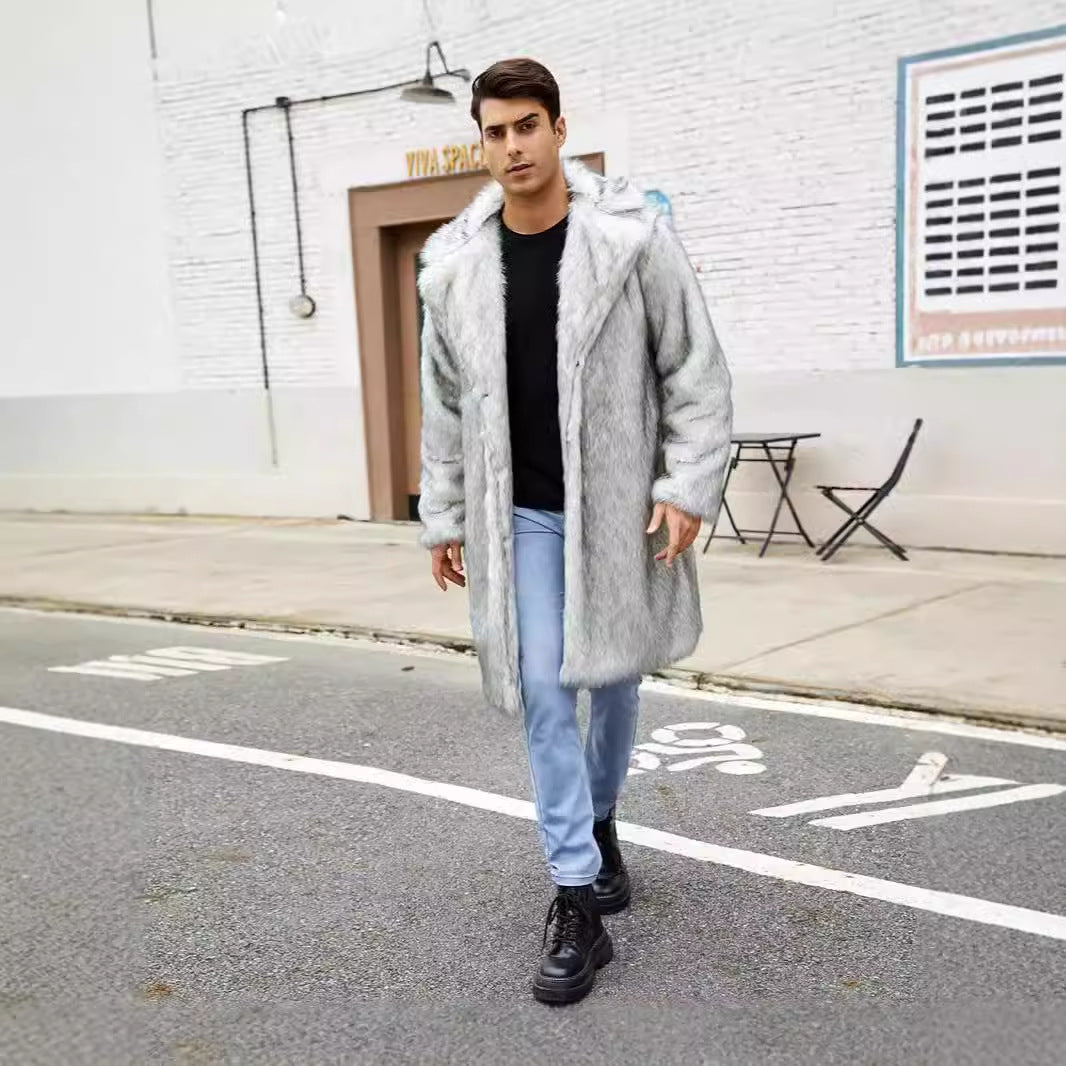 Luxurious faux fur coat for men with wide collar Lune London
