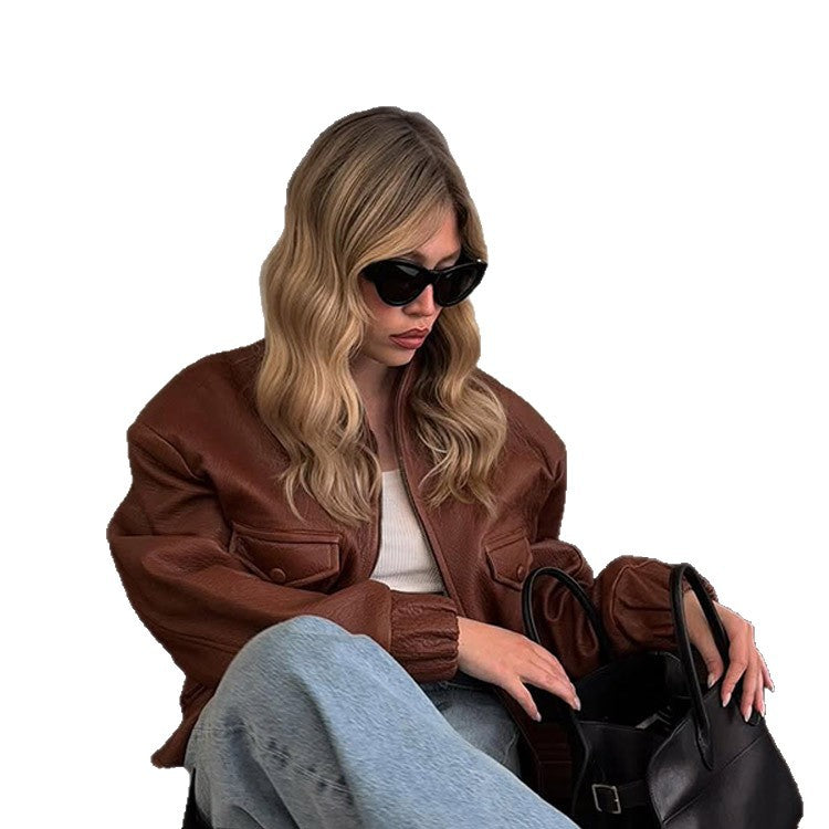 Casual leather jacket for women with voluminous sleeves Lune London