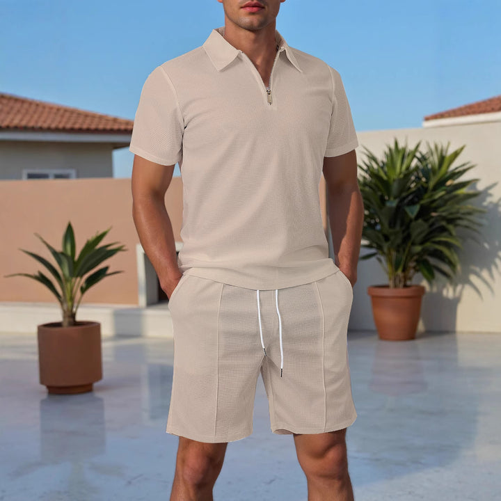 Men's Short Sleeve Sport Polo with Zip and Matching Shorts Lune London