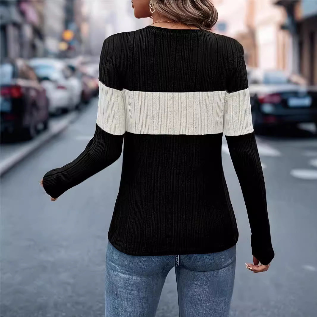 Ribbed knit sweater for women with color block pattern Lune London