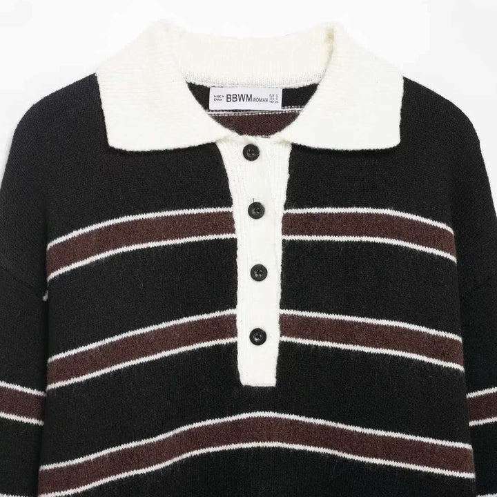 Pull décontracté pour femmes avec col et patte de boutonnage Chic & Stil