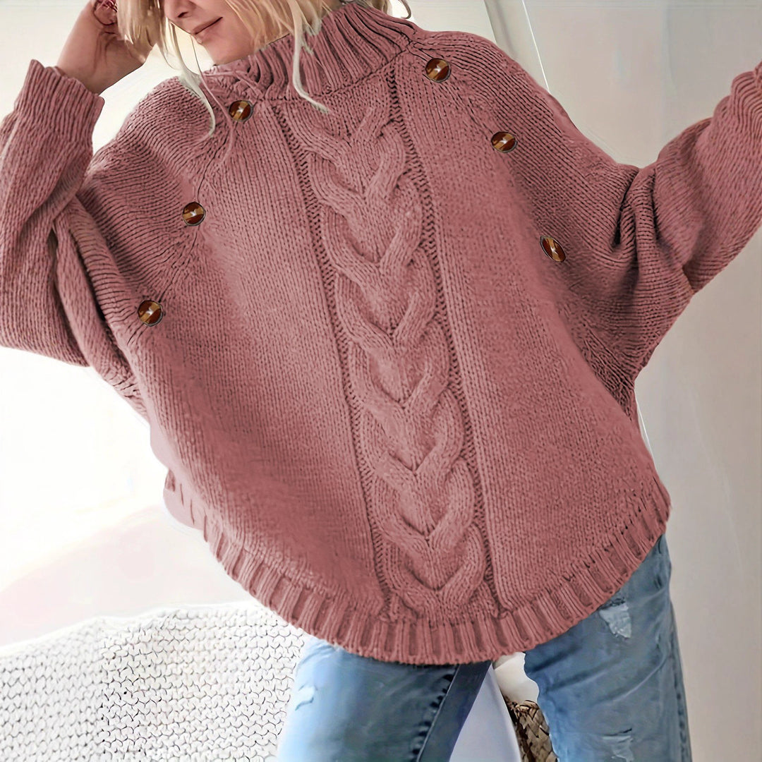 Oversized knitted sweater for women with high collar and decorative button details Lune London