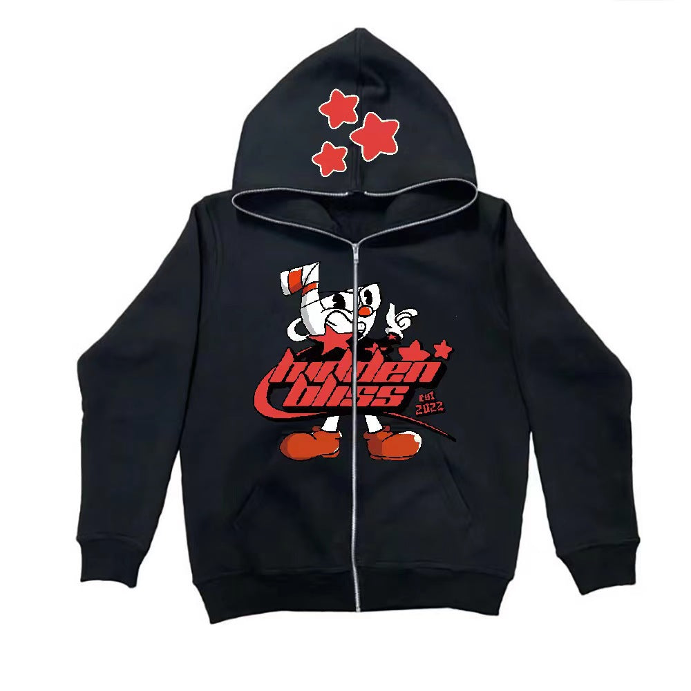 Cool hoodie for women with colorful graphic print and practical zipper Lune London