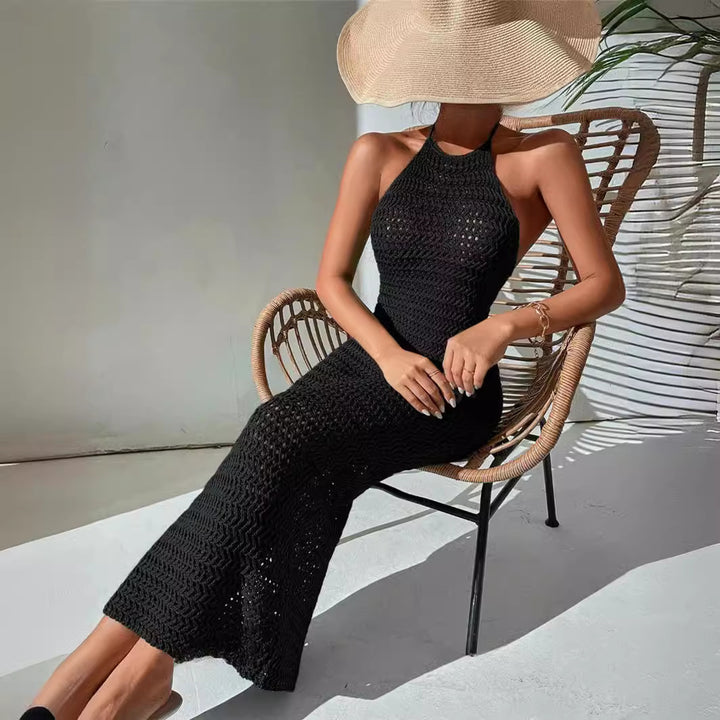Lune London long sleeve halter dress Damen in airy crochet structure