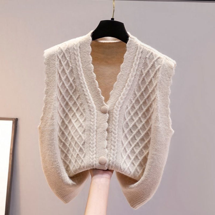 Gilet en tricot pour femmes avec motif de câble décoratif et détails de boutons Chic & Stil