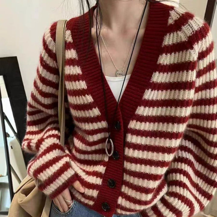 Striped knit jacket for women with a loose fit and button details Lune London