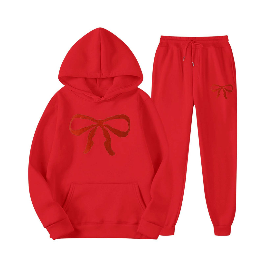 Women's hooded sweat suit with creative bow motif and comfortable fit Chic & Stil