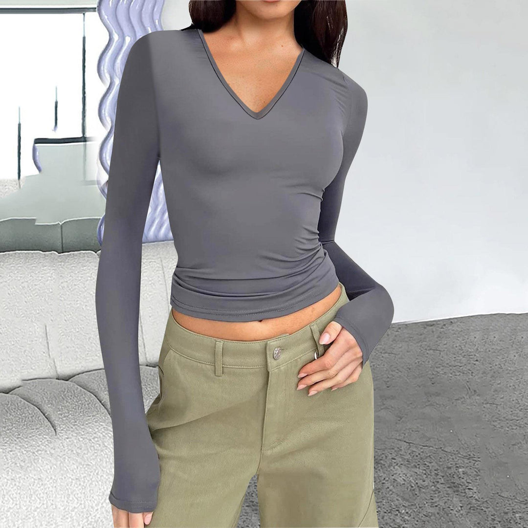 Long sleeve blouse for women with V-neck Lune London