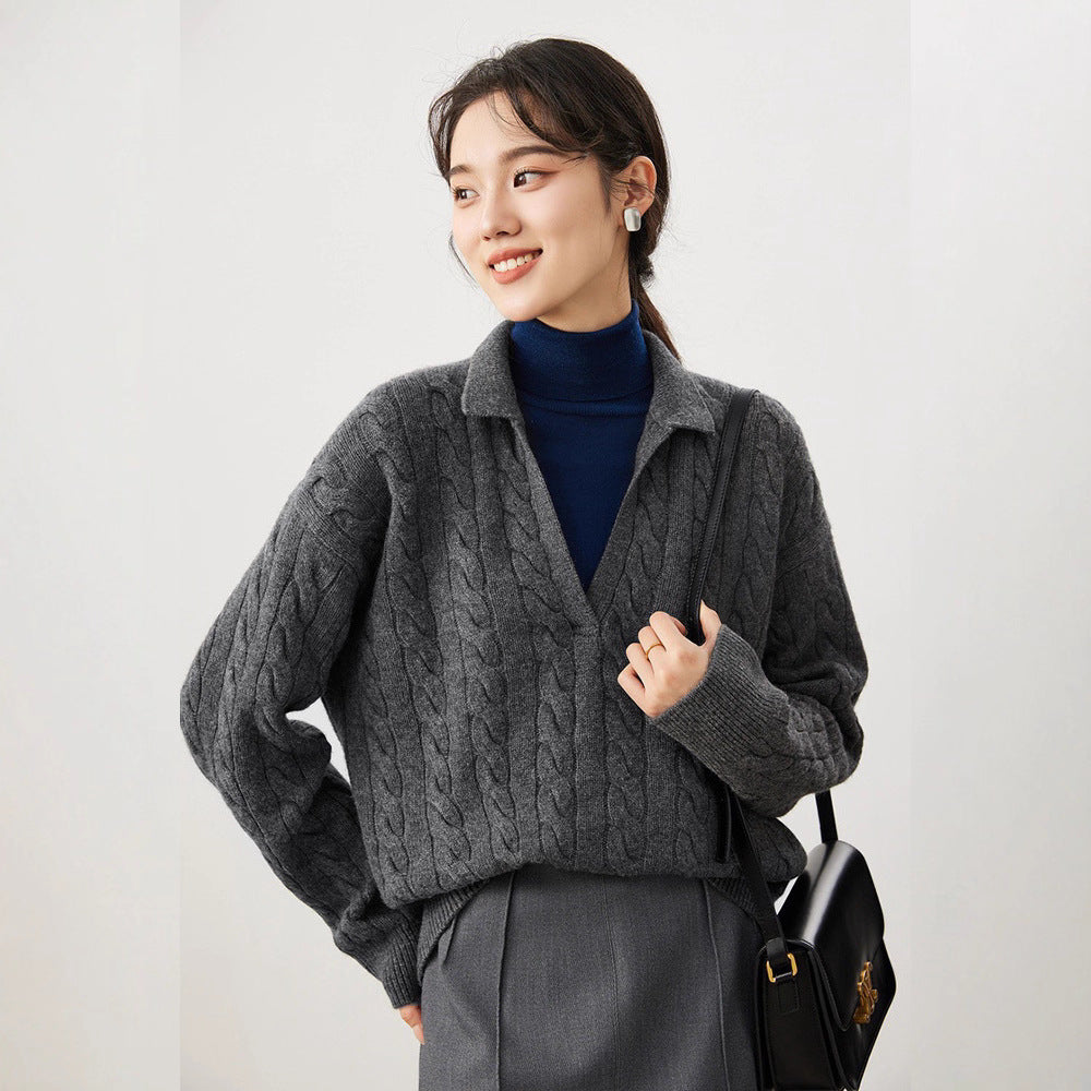 Pull en maille épaisse pour femme avec décolleté en V Chic & Stil