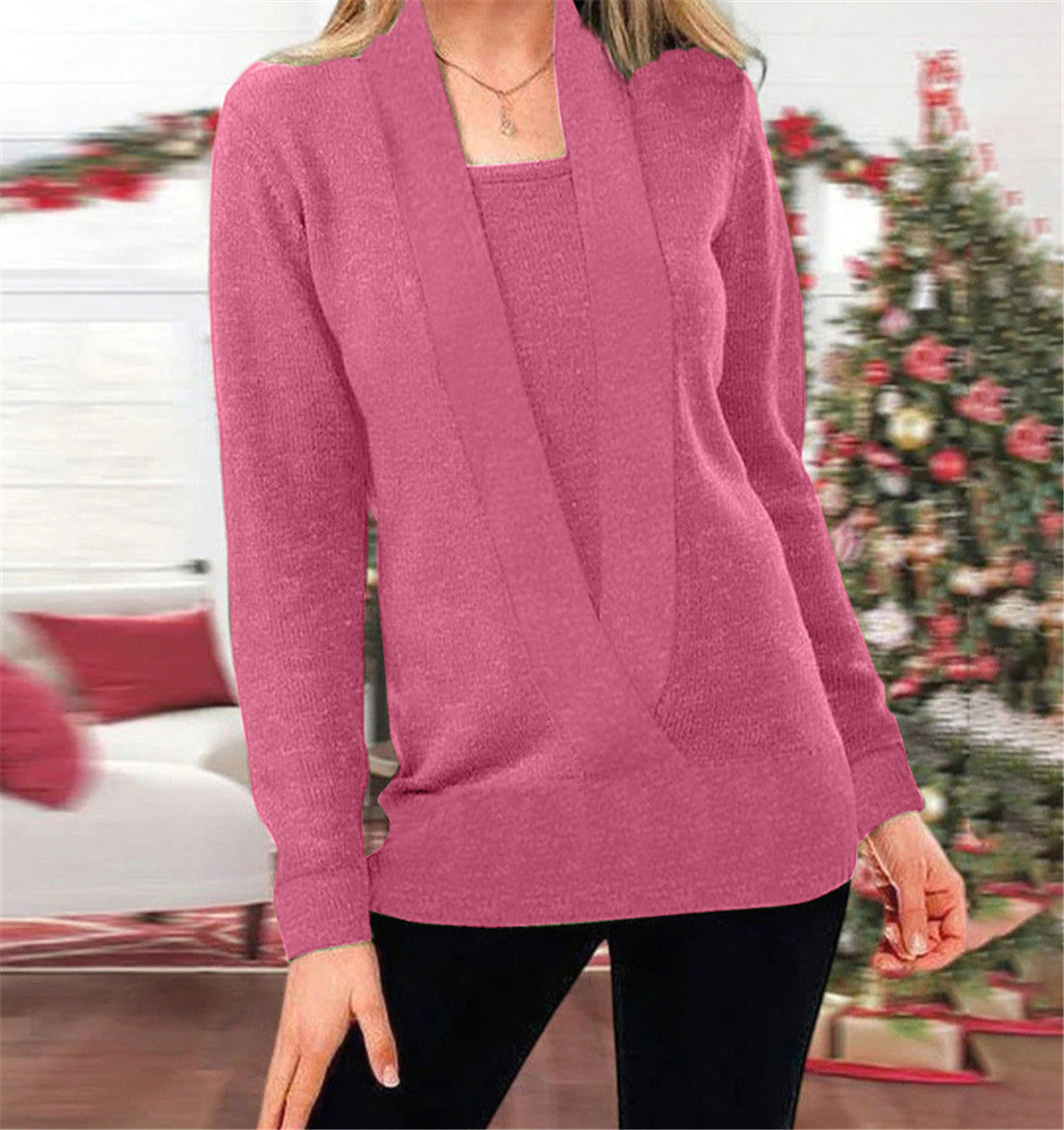 Elegant ladies knit top with deep V neckline and high-quality texture Lune London