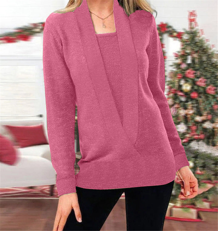 Elegant ladies knit top with deep V neckline and high-quality texture Lune London